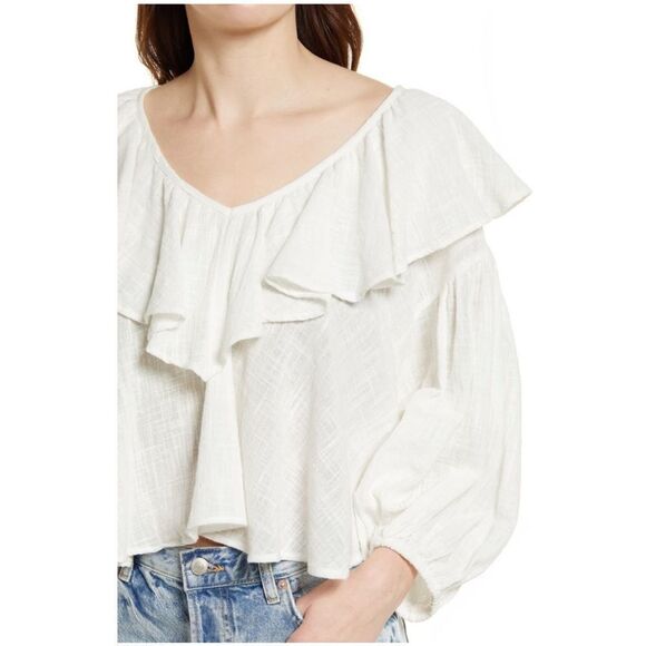 FREE PEOPLE Zuri Ruffle Blouse, Cut Out Back, Summer Boho, Ivory, Small 4/6, NWT - Picture 9 of 16